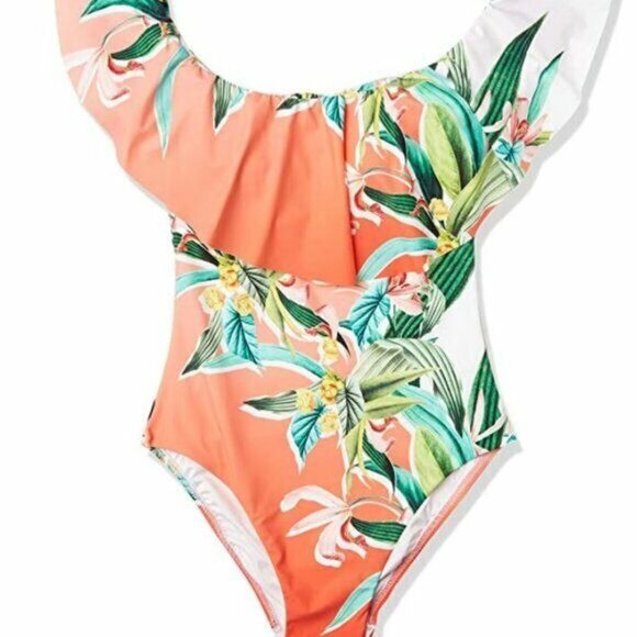 Trina Turk Swimsuit Women 4 Costa de Prata Off Shoulder One Piece Ruffle Floral - Picture 6 of 6